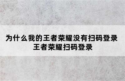 为什么我的王者荣耀没有扫码登录 王者荣耀扫码登录